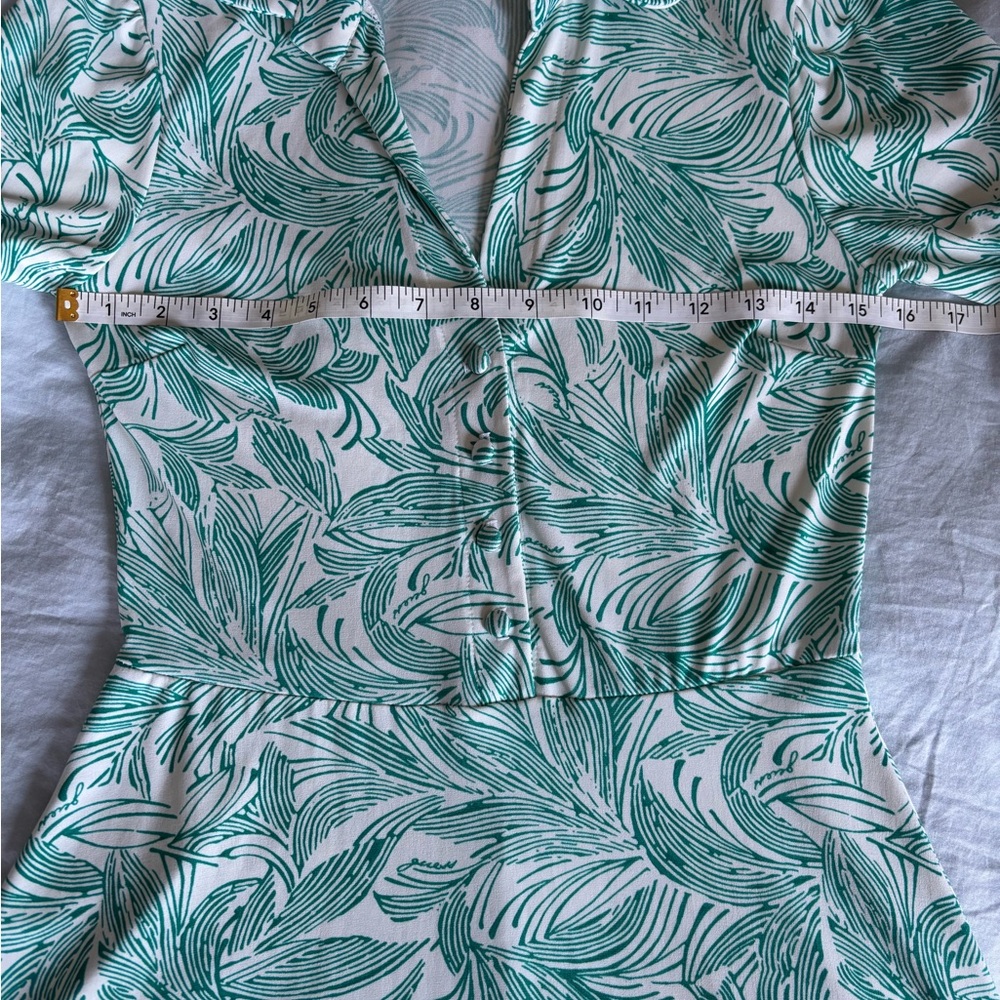 Guess Teal Leaf Print Long Sleeve Dress - Picture 7 of 11